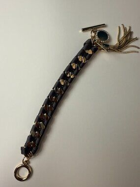 The Limited Navy & Gold Tassel Chain Bracelet — Toggle Clasp